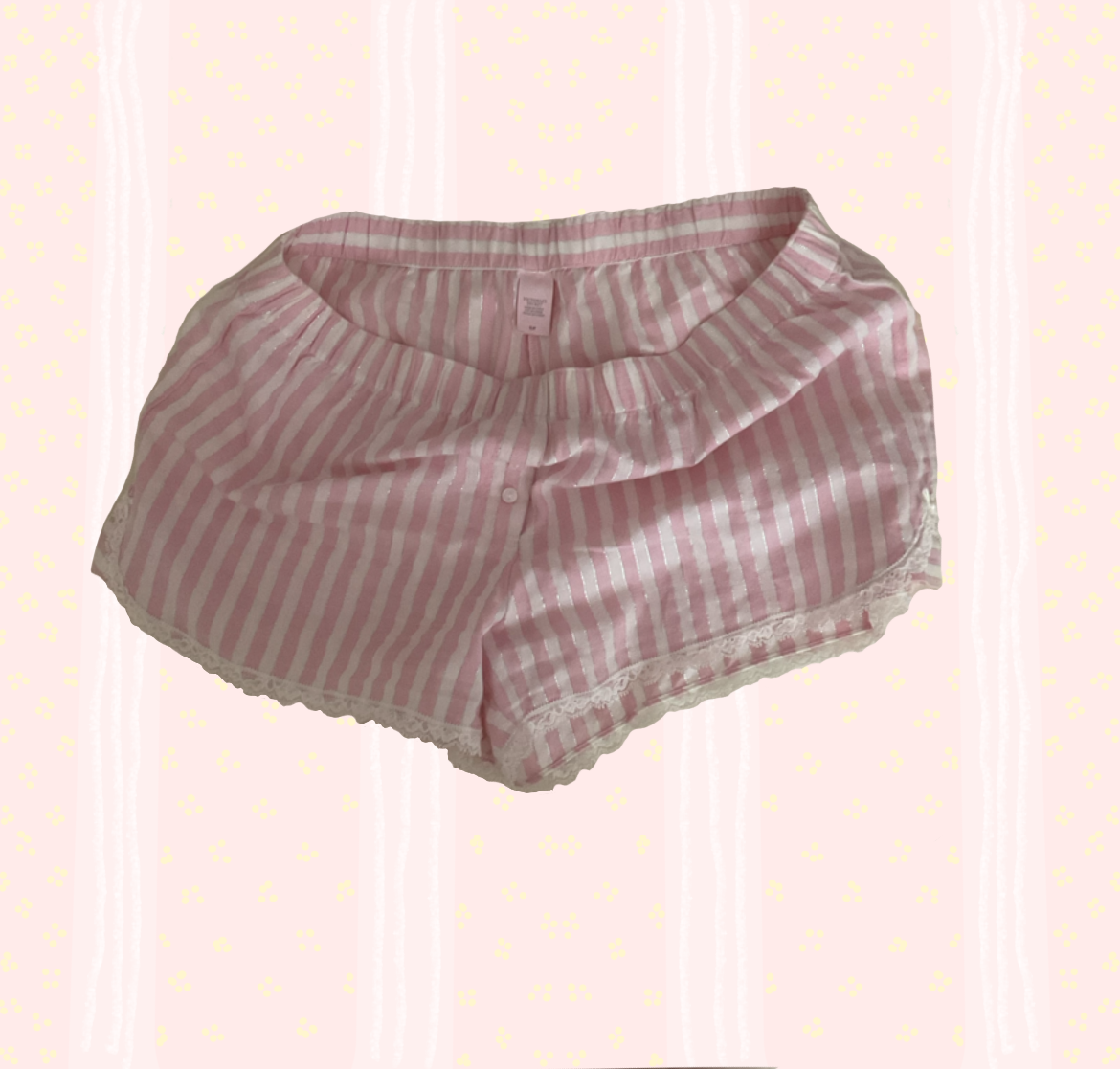 🩰Preloved Victoria’s Secret Pink Striped Lace Pajama Shorts 🩰