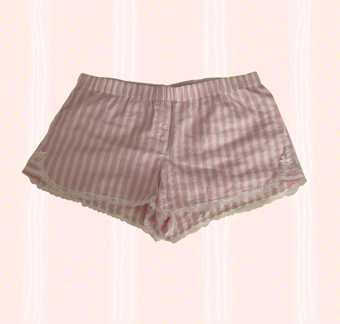 🩰Preloved Victoria’s Secret Pink Striped Lace Pajama Shorts 🩰
